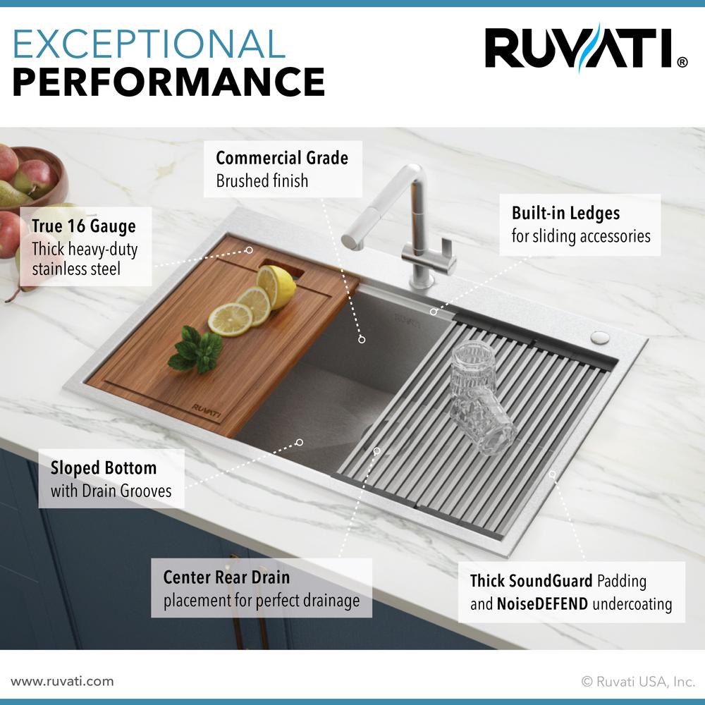 Ruvati 33 x 22 inch 16 Gauge Rounded Corners Kitchen Sink Single Bowl. Picture 18