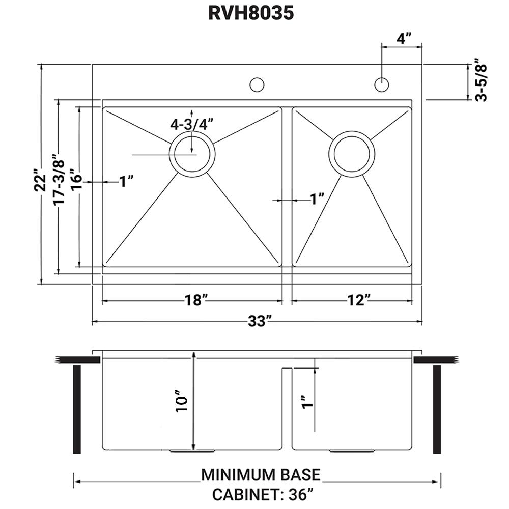 Ruvati 33 x 22 inch Workstation Drop-in 60/40 Double Bowl Topmount Tight Radius 16 Gauge Stainless Steel Ledge Kitchen Sink - RVH8035. Picture 15