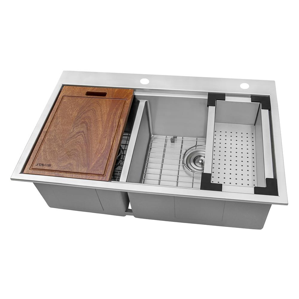 Ruvati 33 x 22 inch Workstation Drop-in 40/60 Double Bowl Topmount Kitchen Sink. Picture 1