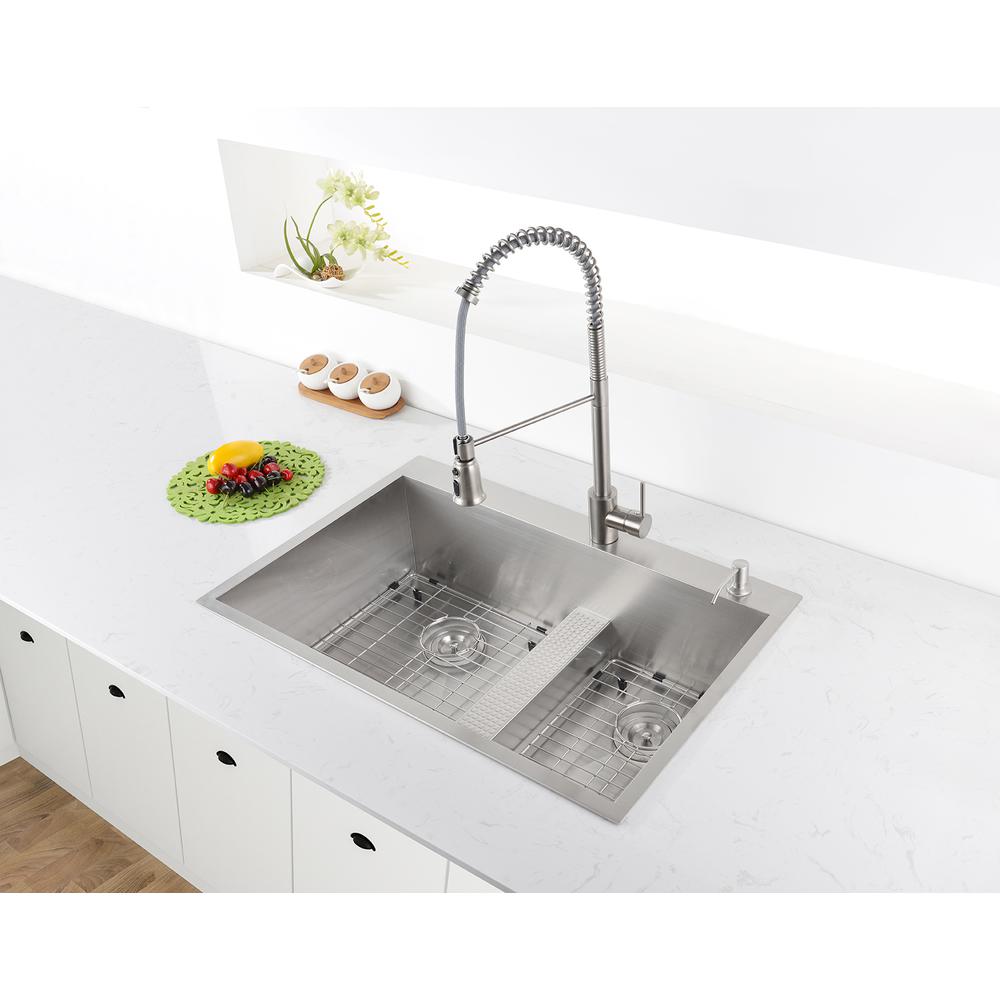 Ruvati 33-inch Drop-in Low Platform-Divide 16 Gauge Topmount Kitchen Sink. Picture 3