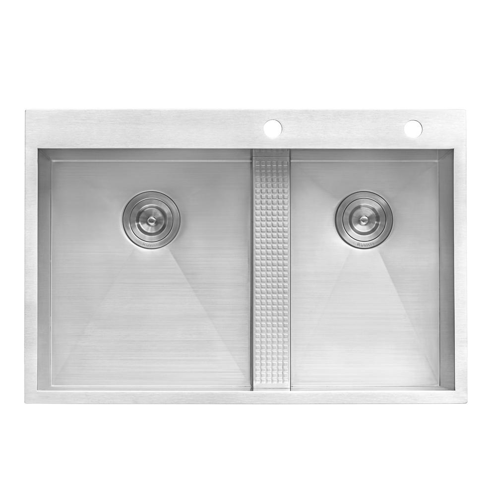 Ruvati 33-inch Drop-in Low Platform-Divide 16 Gauge Topmount Kitchen Sink. Picture 14