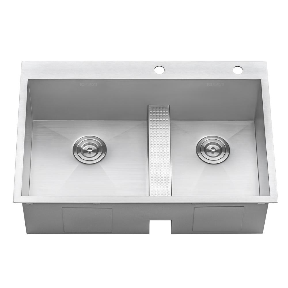 Ruvati 33-inch Drop-in Low Platform-Divide 16 Gauge Topmount Kitchen Sink. Picture 15