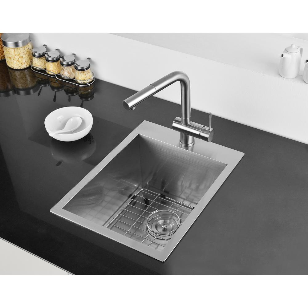 Ruvati 15 x 20 inch Drop-in Topmount Bar Prep Sink 16 Gauge Single Bowl. Picture 7