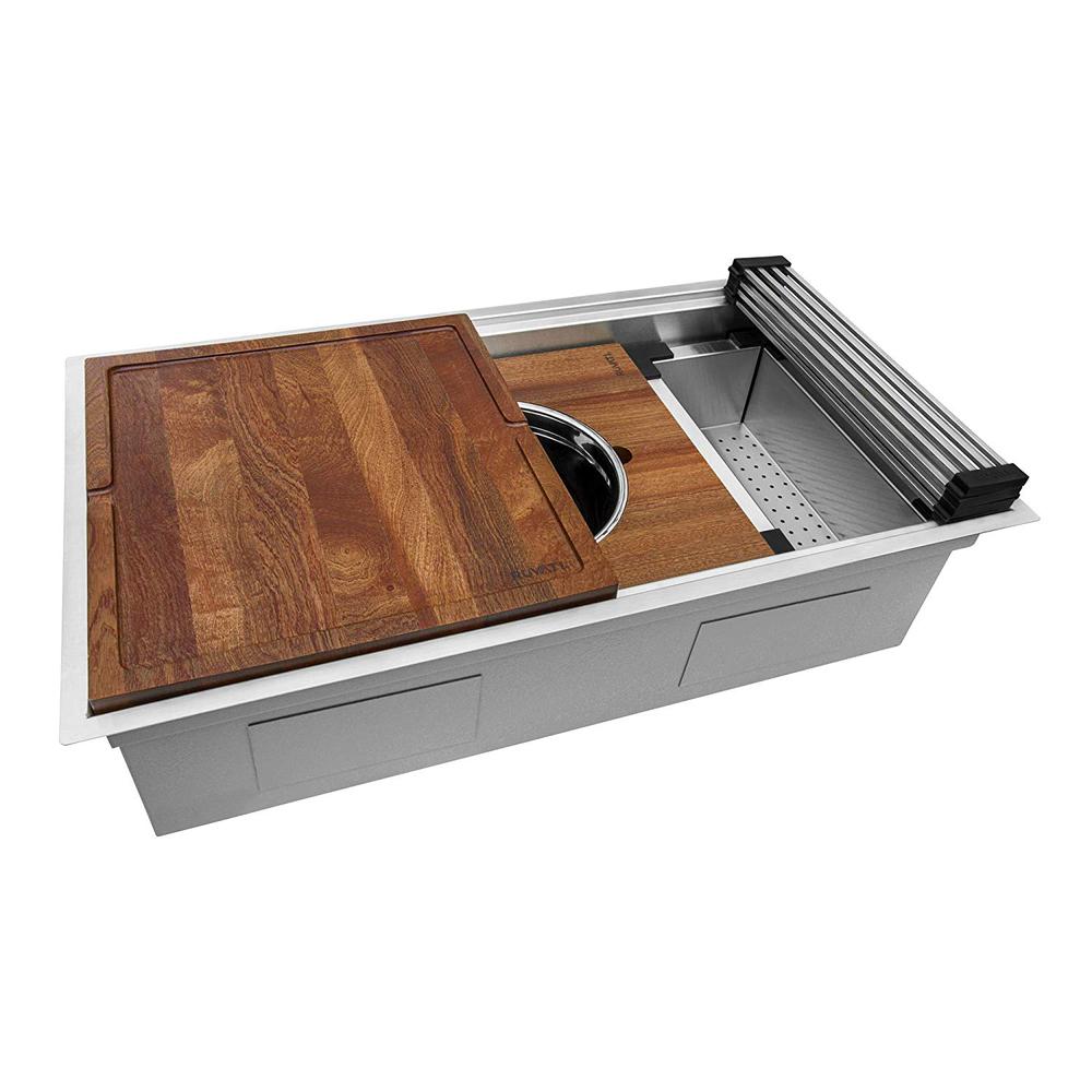 Ruvati 33-inch Workstation Two-Tiered Ledge Kitchen Sink Undermount 16 Gauge. Picture 6