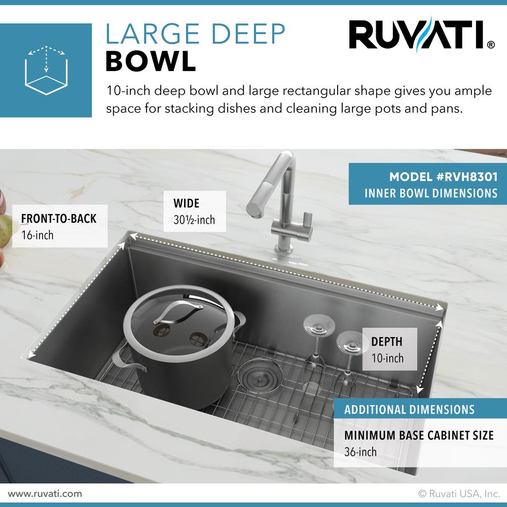 Ruvati 32-inch Workstation Ledge Undermount 16 Gauge Kitchen Sink Single Bowl. Picture 8