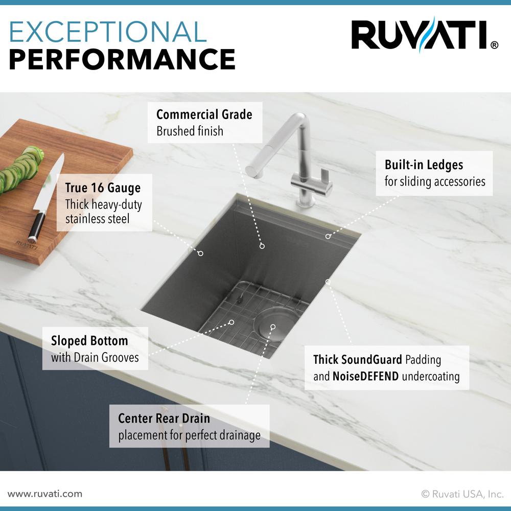 Ruvati 13 in Workstation Prep Sink with Cover Undermount 16 Gauge Single Bowl. Picture 8