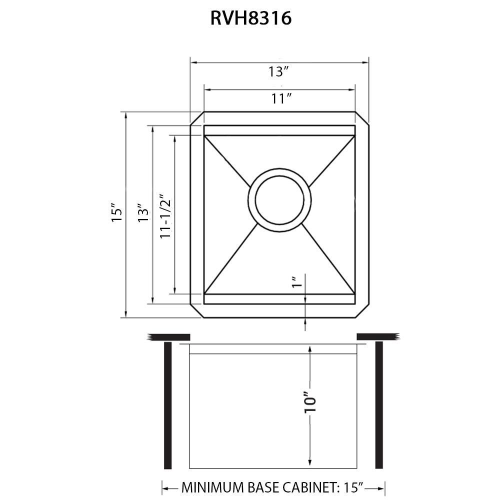 Ruvati 13 in Workstation Prep Sink with Cover Undermount 16 Gauge Single Bowl. Picture 5