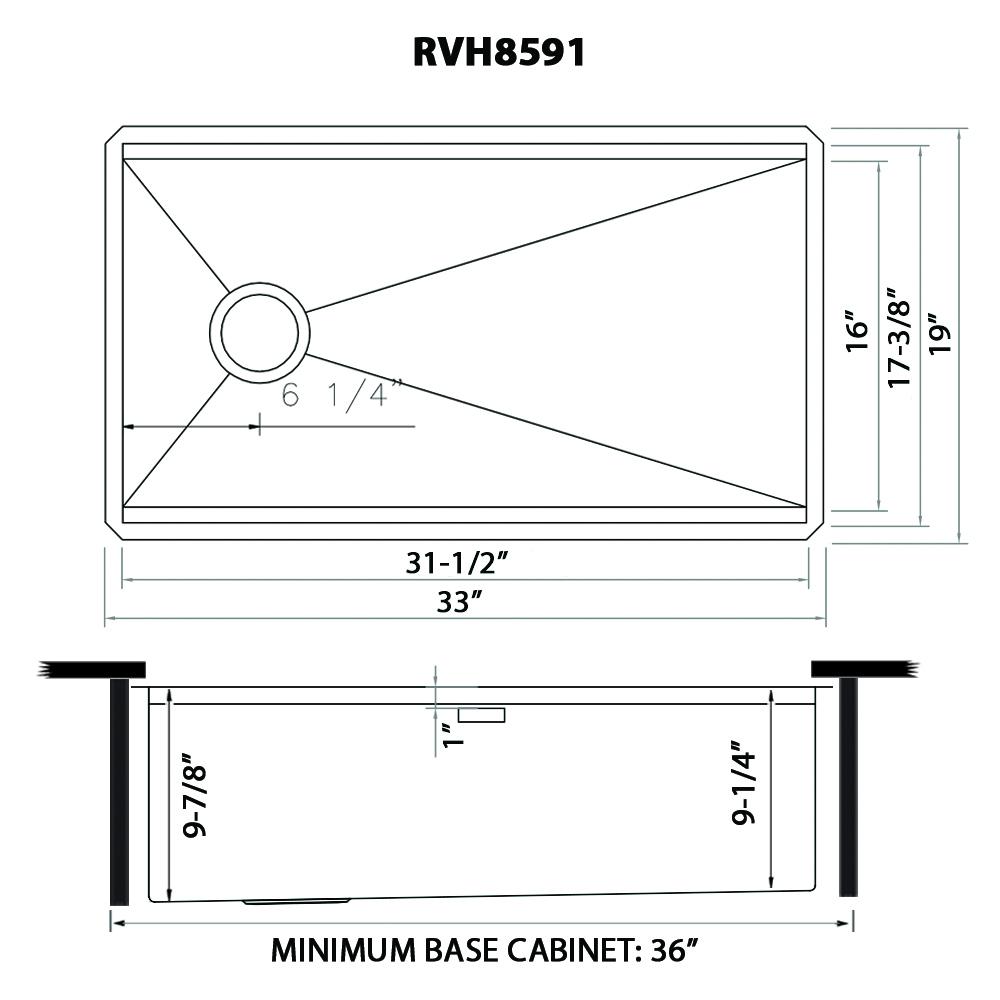Ruvati 33-inch Slope Bottom Offset Drain Undermount 16 Gauge Kitchen Sink. Picture 7