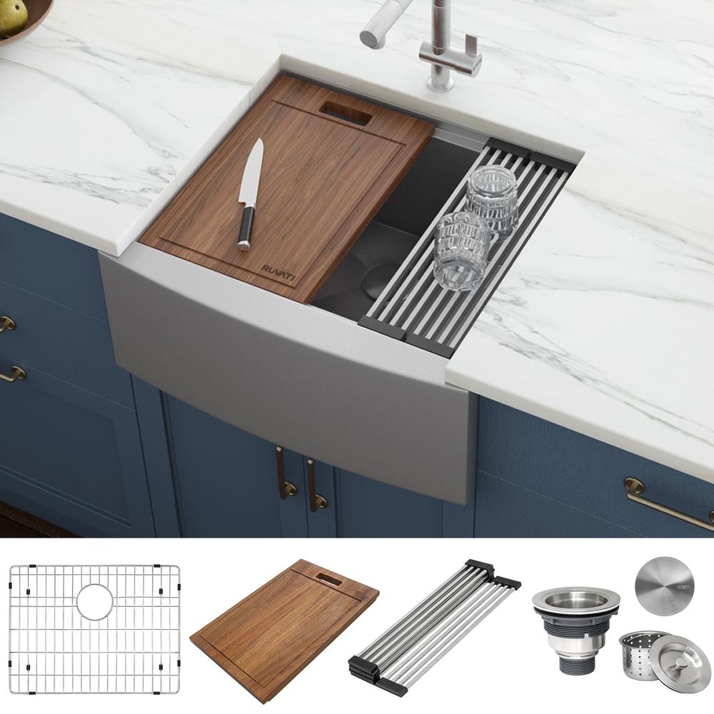 Ruvati 24-inch Apron-front Workstation Kitchen Sink 16 Gauge Single Bowl. Picture 11