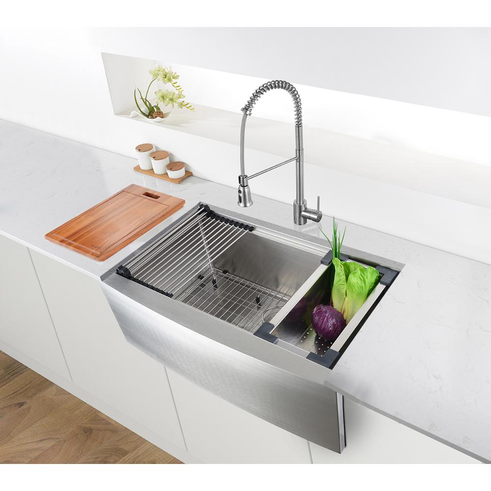 Ruvati 27-inch Apron-front Workstation Kitchen Sink 16 Gauge Single Bowl. Picture 16