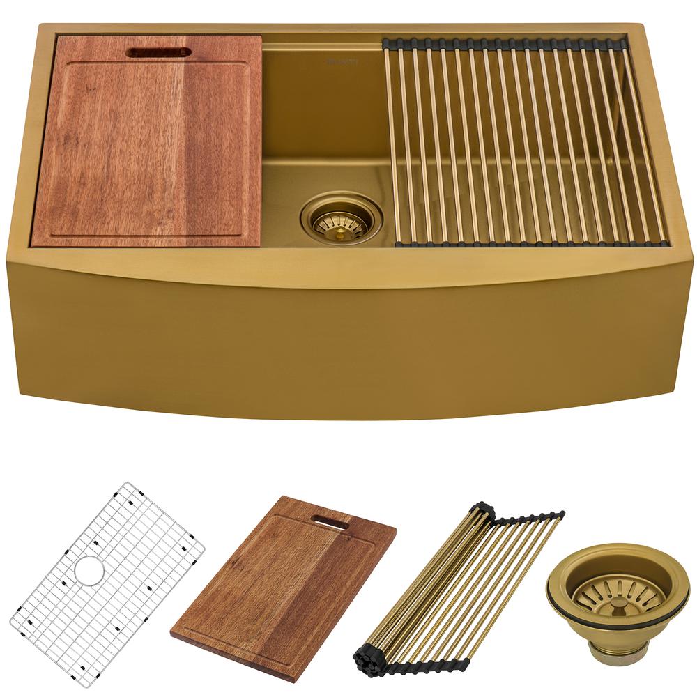 Ruvati 30-inch Matte Gold Workstation Apron-Front Brass Tone Kitchen Sink. Picture 3