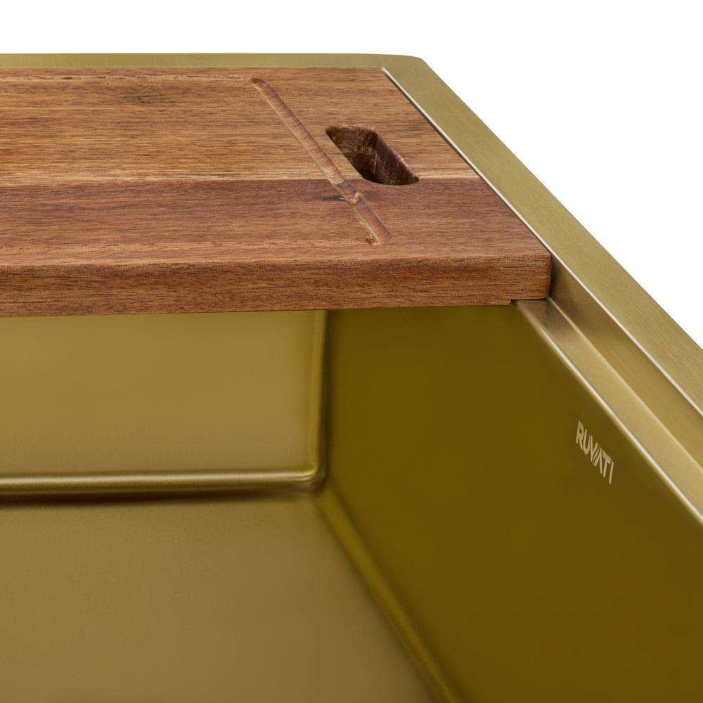 Ruvati 30-inch Matte Gold Workstation Apron-Front Brass Tone Kitchen Sink. Picture 4