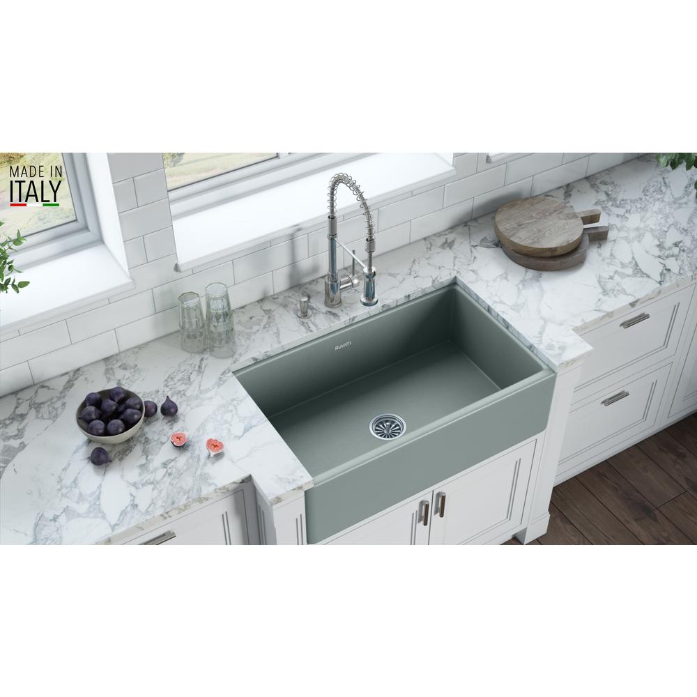 Ruvati 30 x 20 inch Fireclay Reversible Apron-Front Kitchen Sink Single Bowl. Picture 8