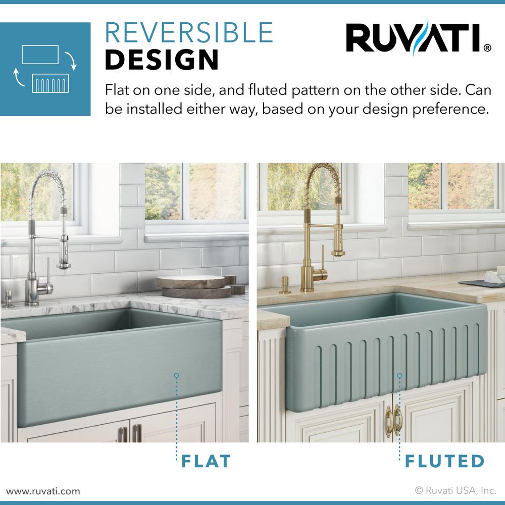 Ruvati 30 x 20 inch Fireclay Reversible Apron-Front Kitchen Sink Single Bowl. Picture 13