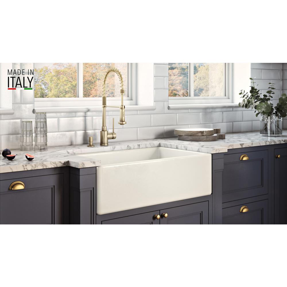 Ruvati 33 x 20 inch Fireclay Reversible Farmhouse Apron-Front Kitchen Sink Single Bowl - Biscuit - RVL2300BS. Picture 3