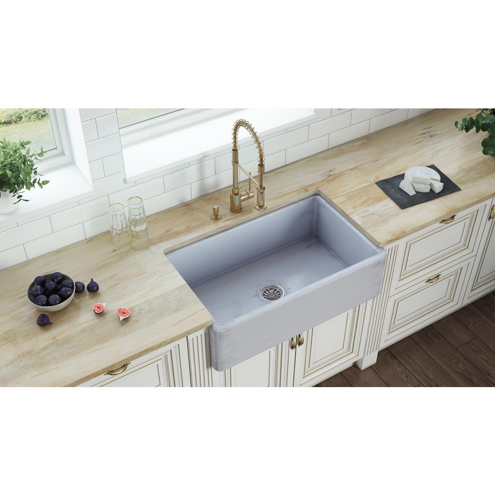 Ruvati 33 inch Fireclay Distressed Finish Apron-Front Kitchen Sink Reversible. Picture 8