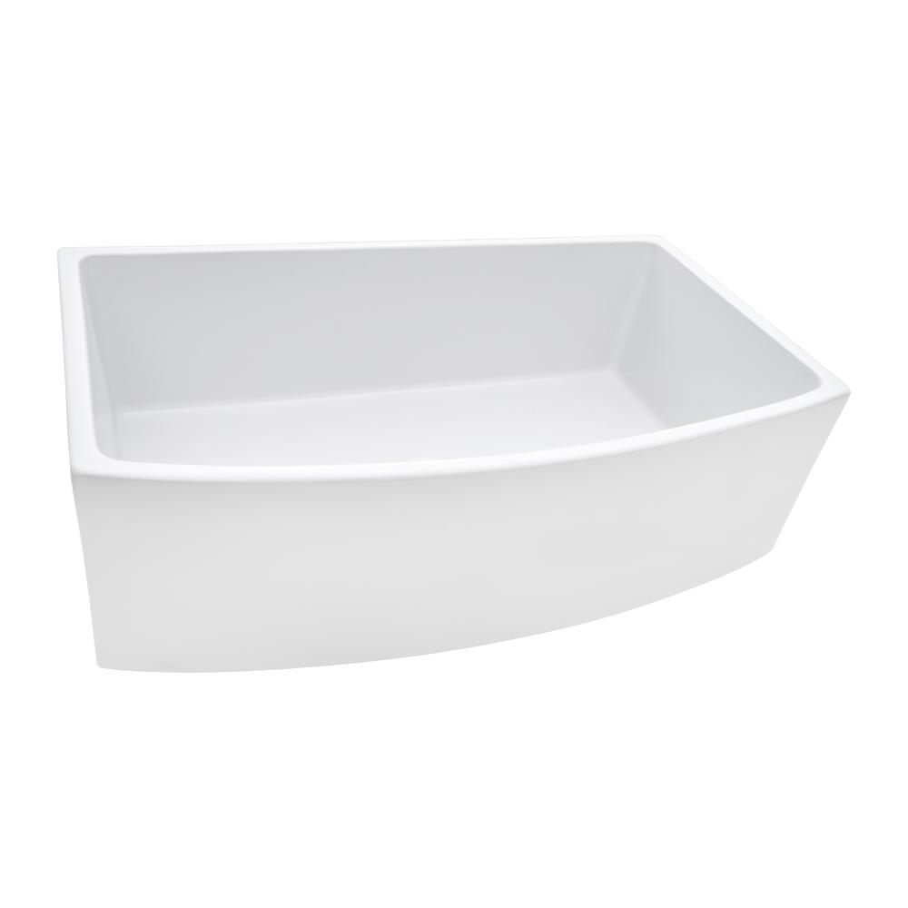 Ruvati 33 inch Fireclay White Kitchen Sink Bow Front Curved Apron Single Bowl. Picture 3