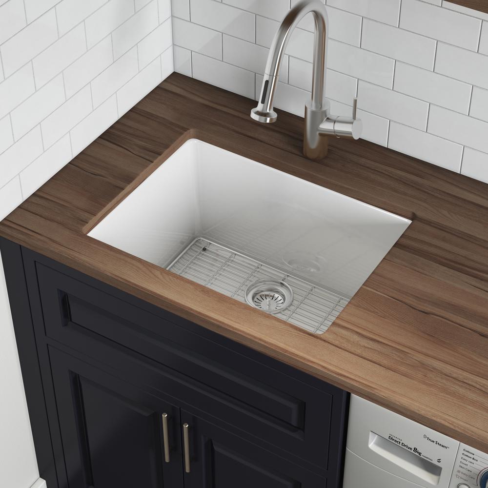 Ruvati 24-inch Fireclay Undermount / Drop-in Topmount Kitchen Sink Single Bowl. Picture 5