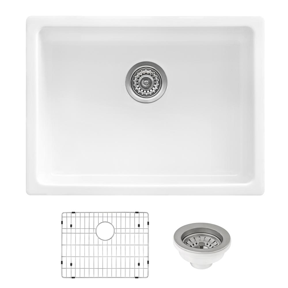 Ruvati 24-inch Fireclay Undermount / Drop-in Topmount Kitchen Sink Single Bowl. Picture 4