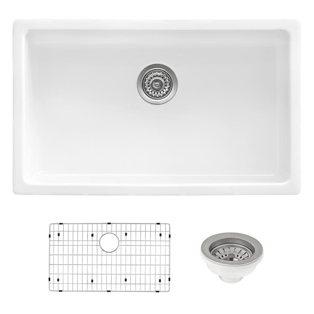 Ruvati 27-inch Fireclay Undermount / Drop-in Topmount Kitchen Sink Single Bowl. Picture 1