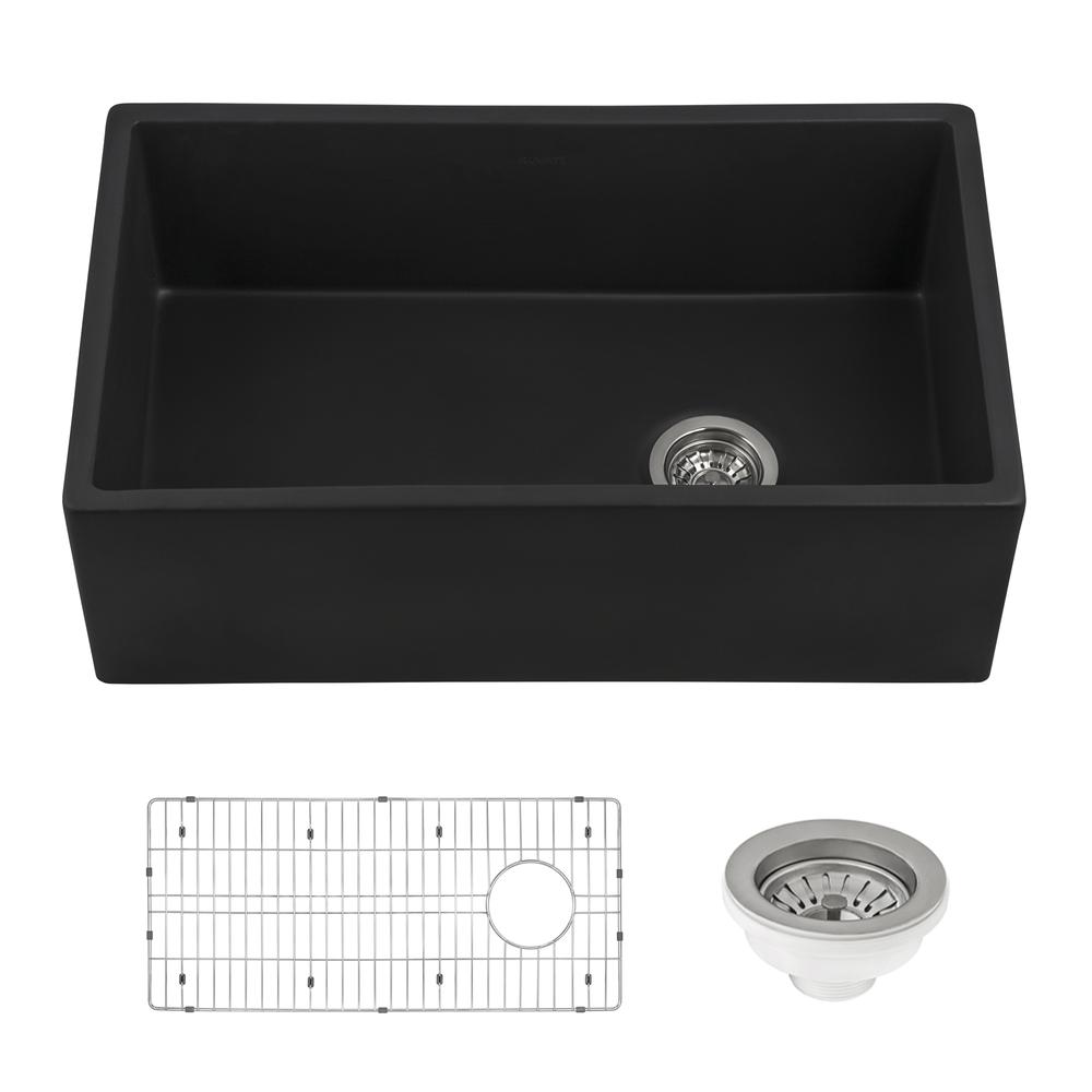 Ruvati 30-inch Matte Black Fireclay Offset Drain Kitchen Sink Single Bowl. Picture 6