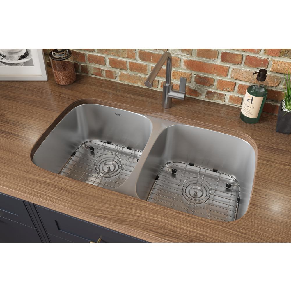 Ruvati 32-inch Undermount 50/50 Double Bowl 16 Gauge Kitchen Sink. Picture 2
