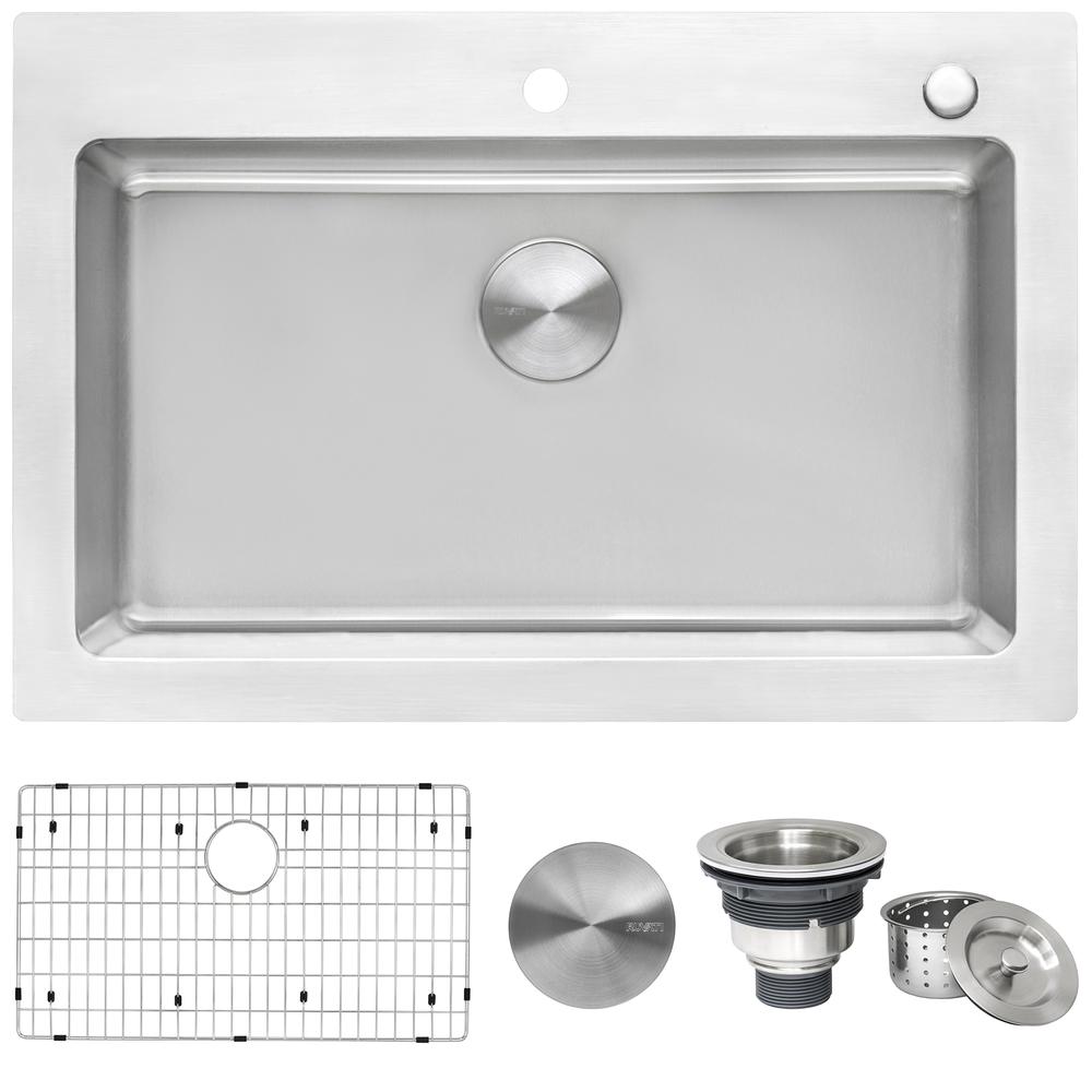 Ruvati 33 x 22 inch Drop-in Topmount Kitchen Sink 16 Gauge Single Bowl. Picture 12