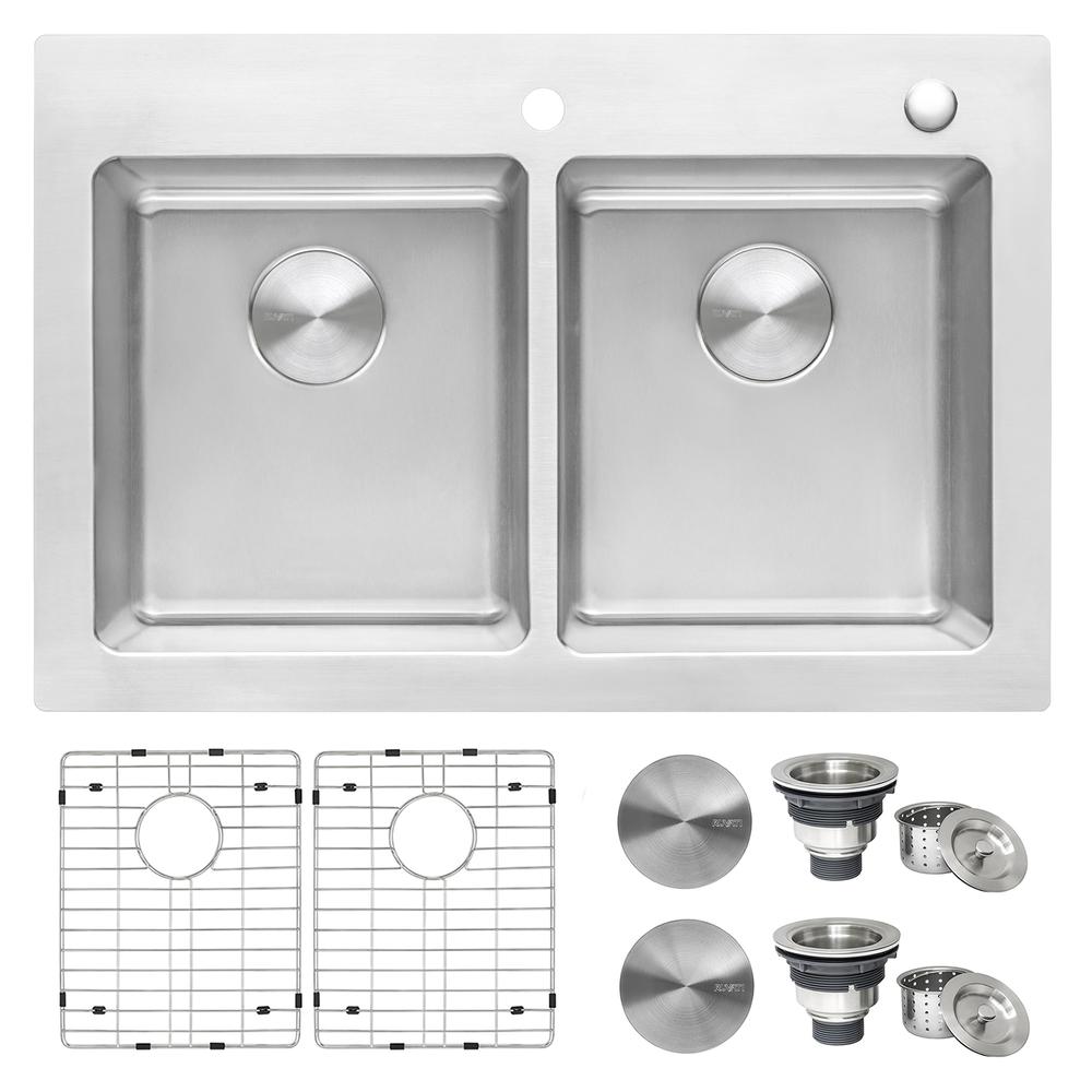 Ruvati 33 x 22 inch Drop-in Topmount Kitchen Sink 16 Gauge 50/50 Double Bowl. Picture 11