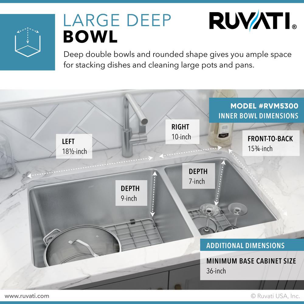 Ruvati 32-inch Undermount Kitchen Sink 70/30 Double Bowl 16 Gauge. Picture 3