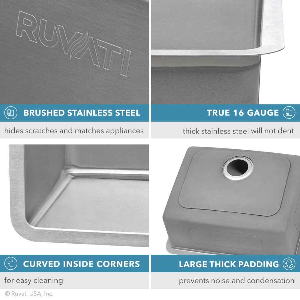 Ruvati 23-inch Undermount Kitchen Sink 16 Gauge Stainless Steel Single Bowl. Picture 6