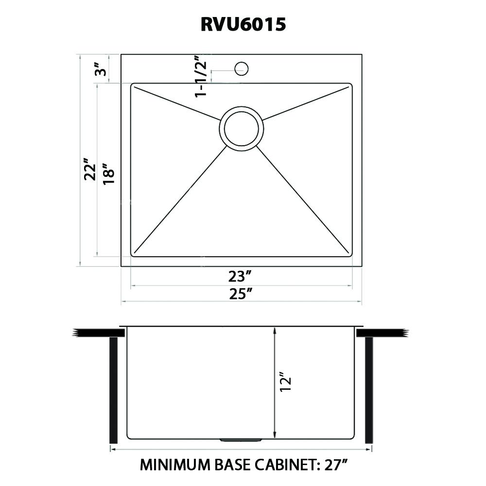 Ruvati Topmount Laundry Utility Sink 25 x 22 x 12 inch Tight Radius Deep 16 Gauge Stainless Steel - RVU6015. Picture 6