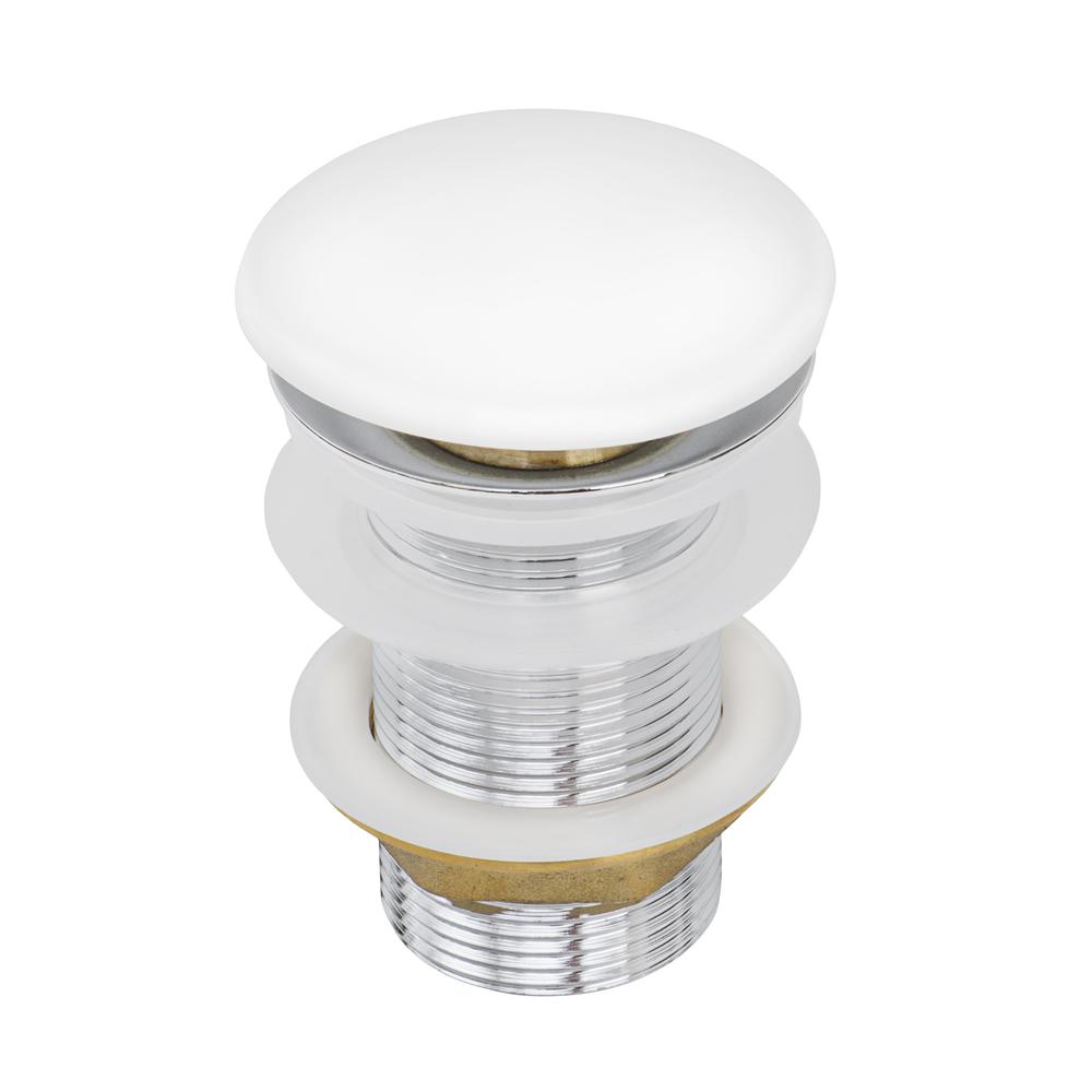 Ruvati White Ceramic Top Push Pop-up Drain for Bathroom Sinks without Overflow-. Picture 1