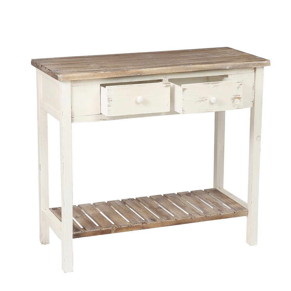Distressed White and Wood 2-Drawer 1-Shelf Console and Entry Table. Picture 6