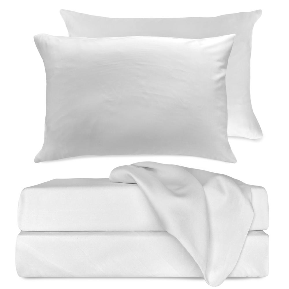 BedVoyage Luxury 100% viscose from Bamboo Bed Sheet Set, Split King - White. Picture 1