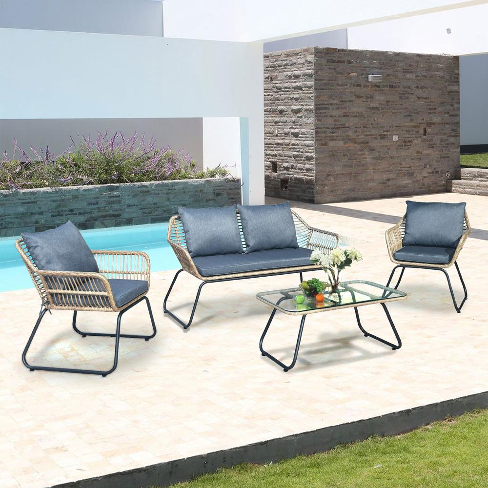 Lugano 2 Piece Patio Rattan Seating Set With Cushions. Picture 9