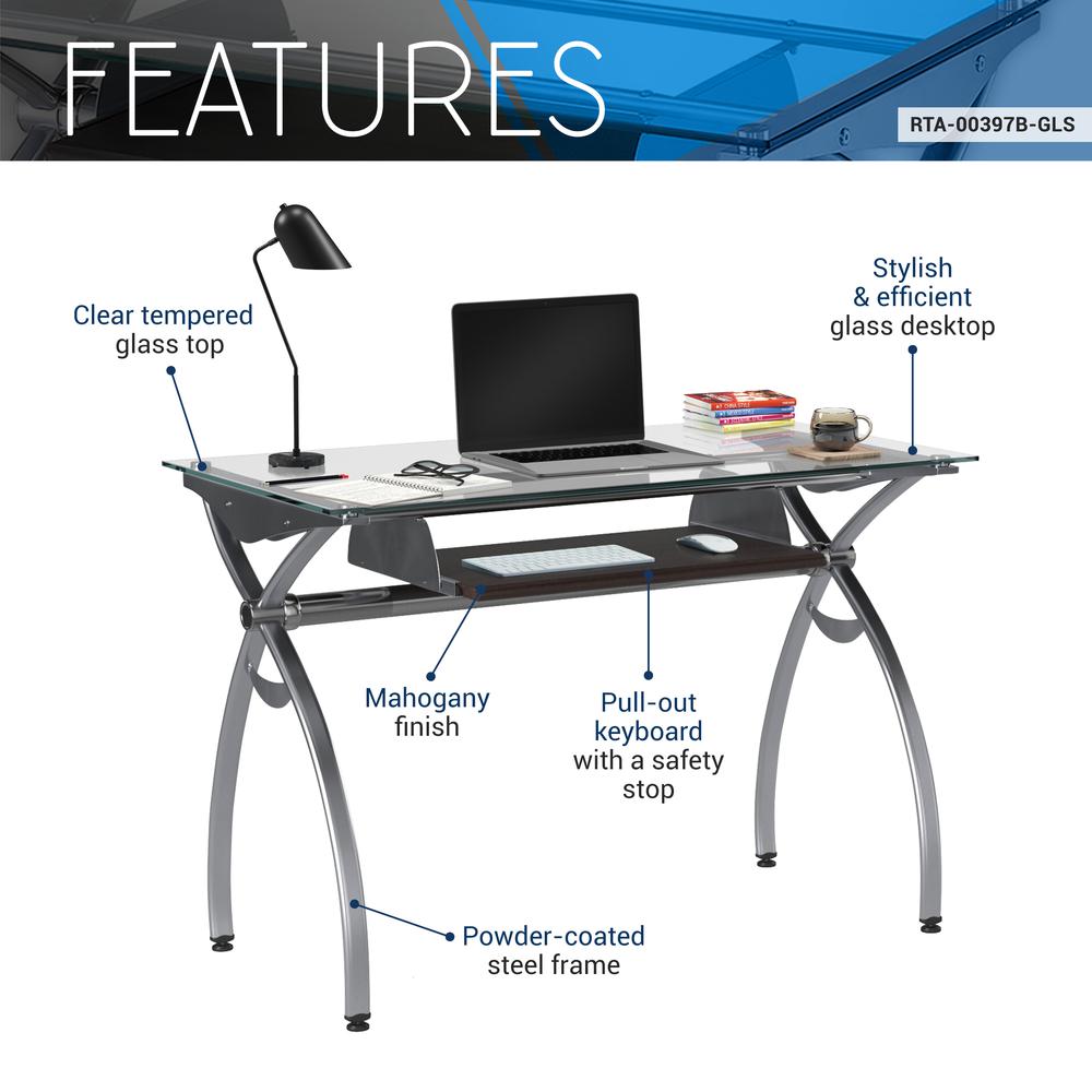 Contempo Clear Glass Top Computer Desk With Pull Out Keyboard Panel. Color: Clear. Picture 10