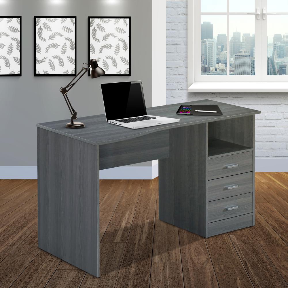 Classic Computer Desk with Multiple Drawers, Grey. Picture 14