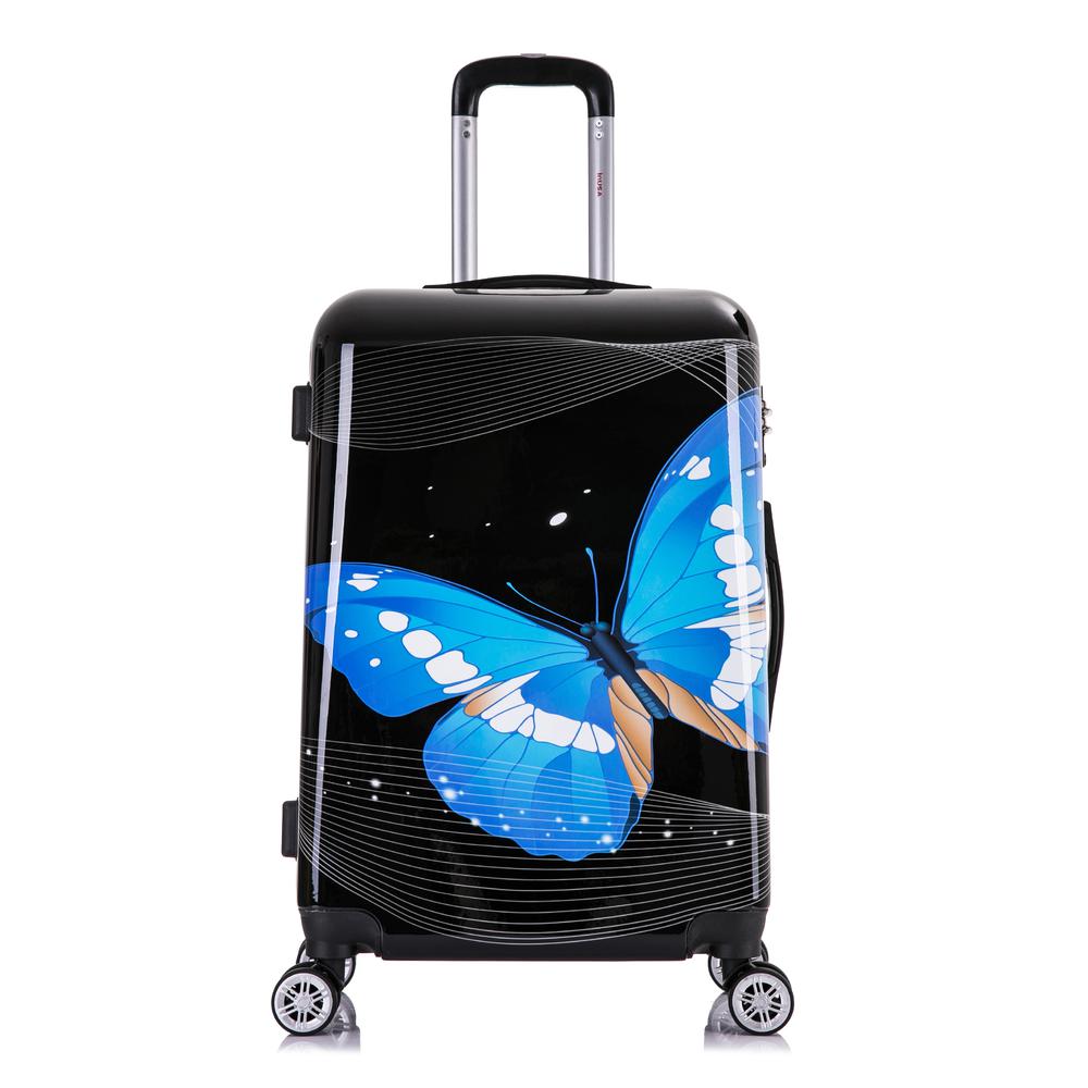 InUSA Prints Lightweight Hardside Spinner 24 inch Black Butterfly. Picture 1