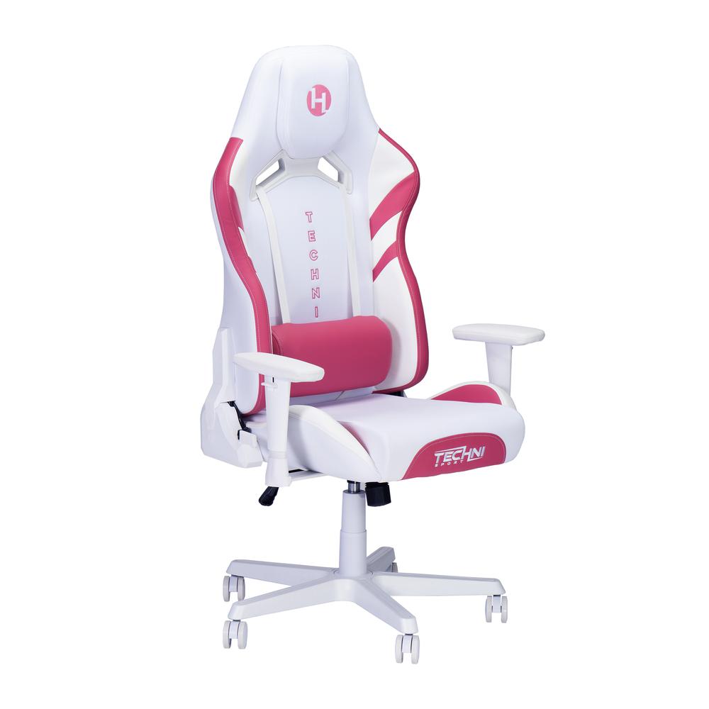 Techni Sport Echo Gaming Chair - White with Pink. Picture 3
