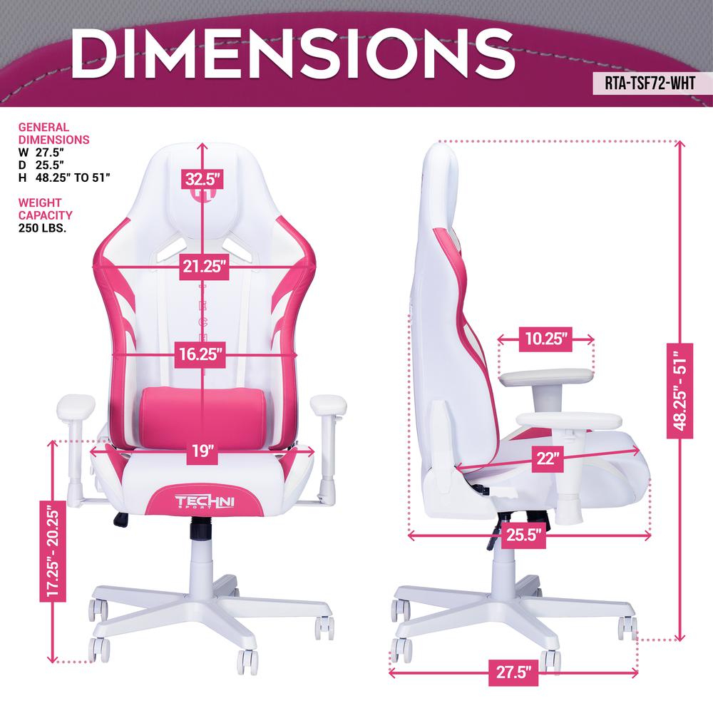 Techni Sport Echo Gaming Chair - White with Pink. Picture 10