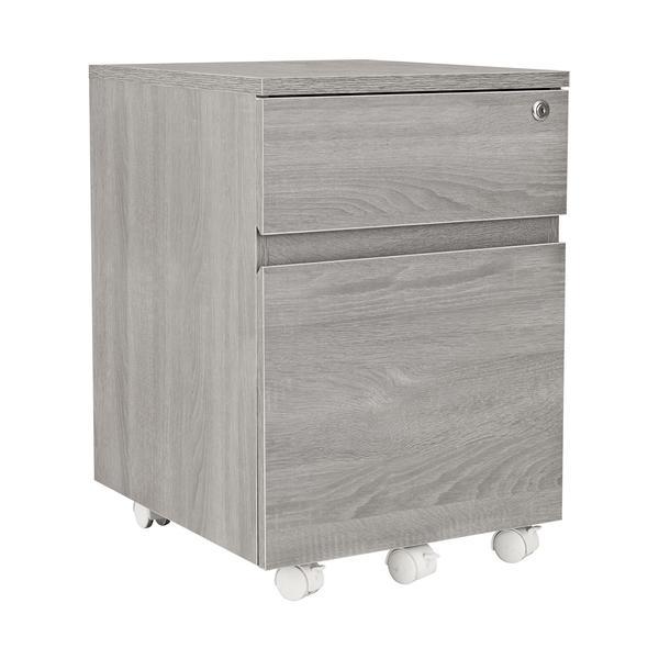 Rolling two Drawer Vertical Filing Cabinet with Lock and Storage, Grey. Picture 1