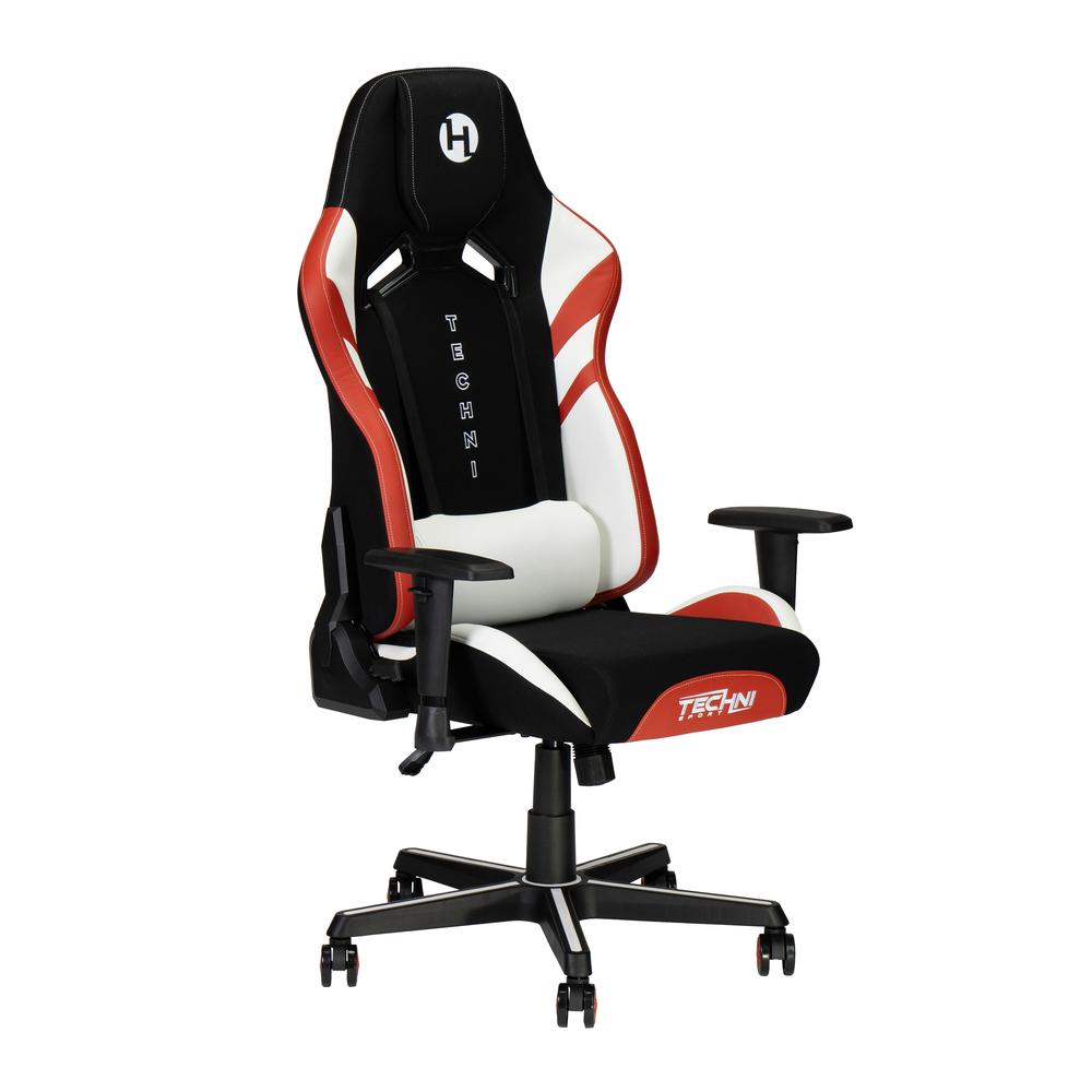 Techni Sport Echo Gaming Chair - Black with Red & White. Picture 3