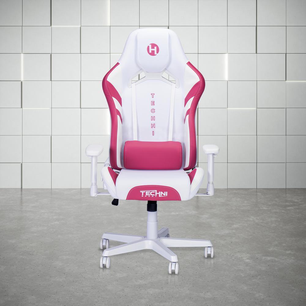 Techni Sport Echo Gaming Chair - White with Pink. Picture 8