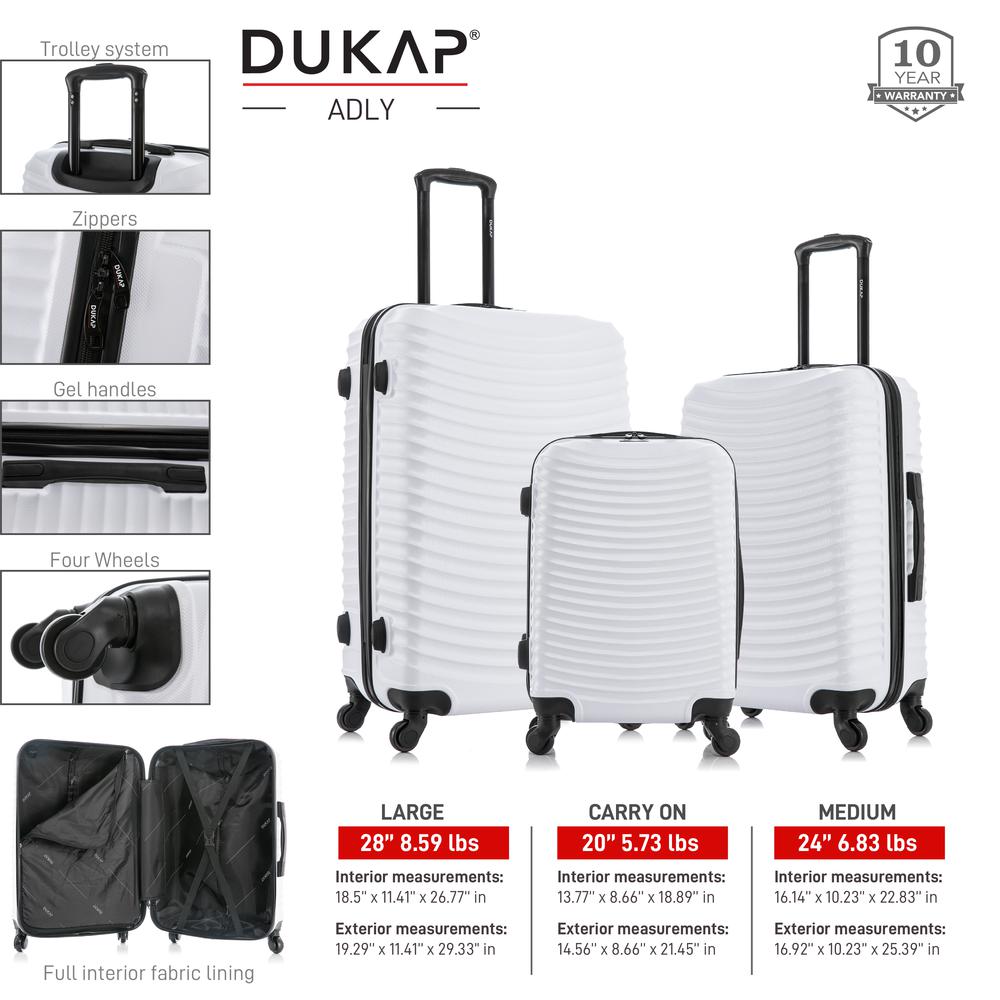 DUKAP Adly Lightweight Hardside Spinner 3 Piece set  20'',24'', 28'' White. Picture 3
