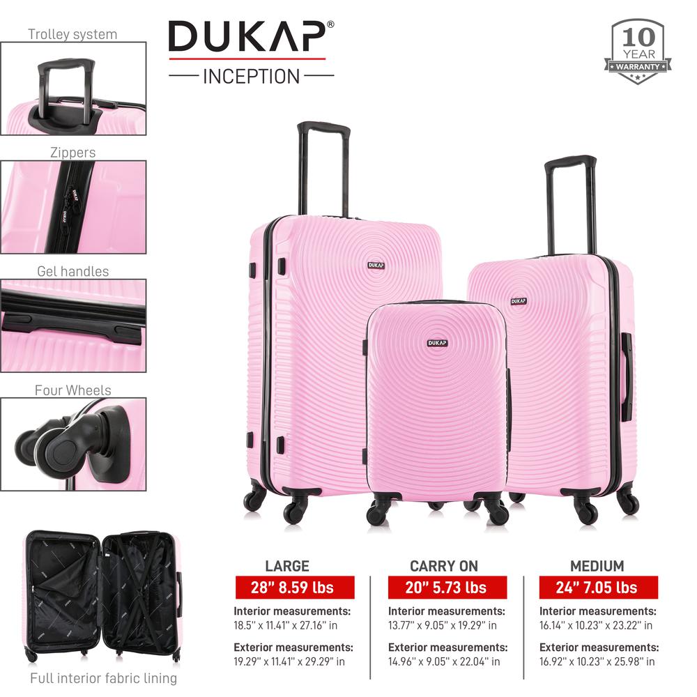 DUKAP Inception Lightweight Hardside Spinner 3 Piece set  20'',24'', 28'' Pink. Picture 3