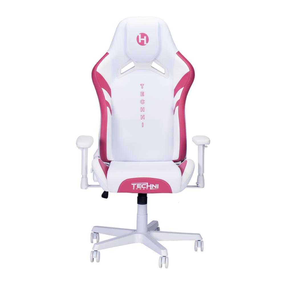 Techni Sport Echo Gaming Chair - White with Pink. Picture 1
