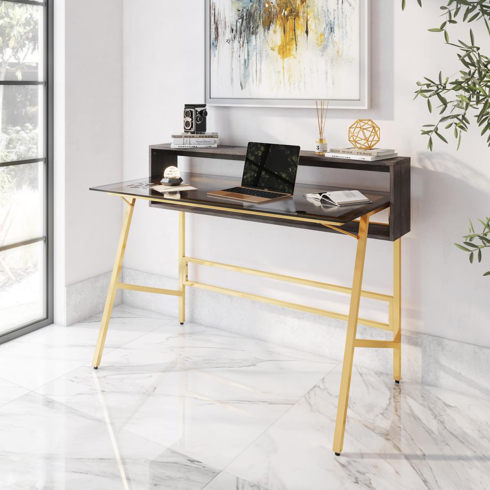 Techni Mobili Home Office Writing Desk wih riser, Gold. Picture 2