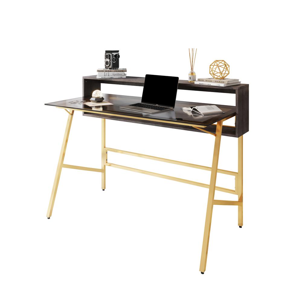 Techni Mobili Home Office Writing Desk wih riser, Gold. Picture 4