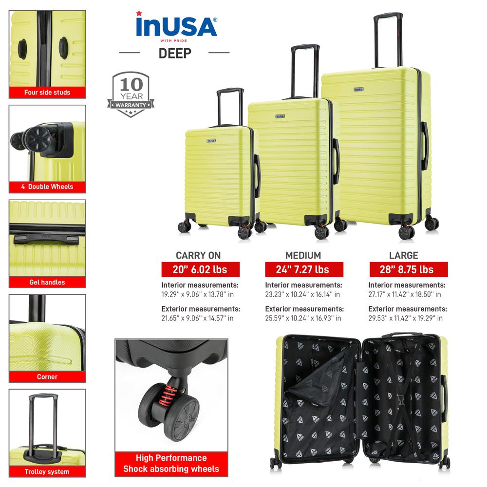 InUSA Deep lightweight hardside spinner 3 piece luggage set  20'',24'', 28'' Green. Picture 12