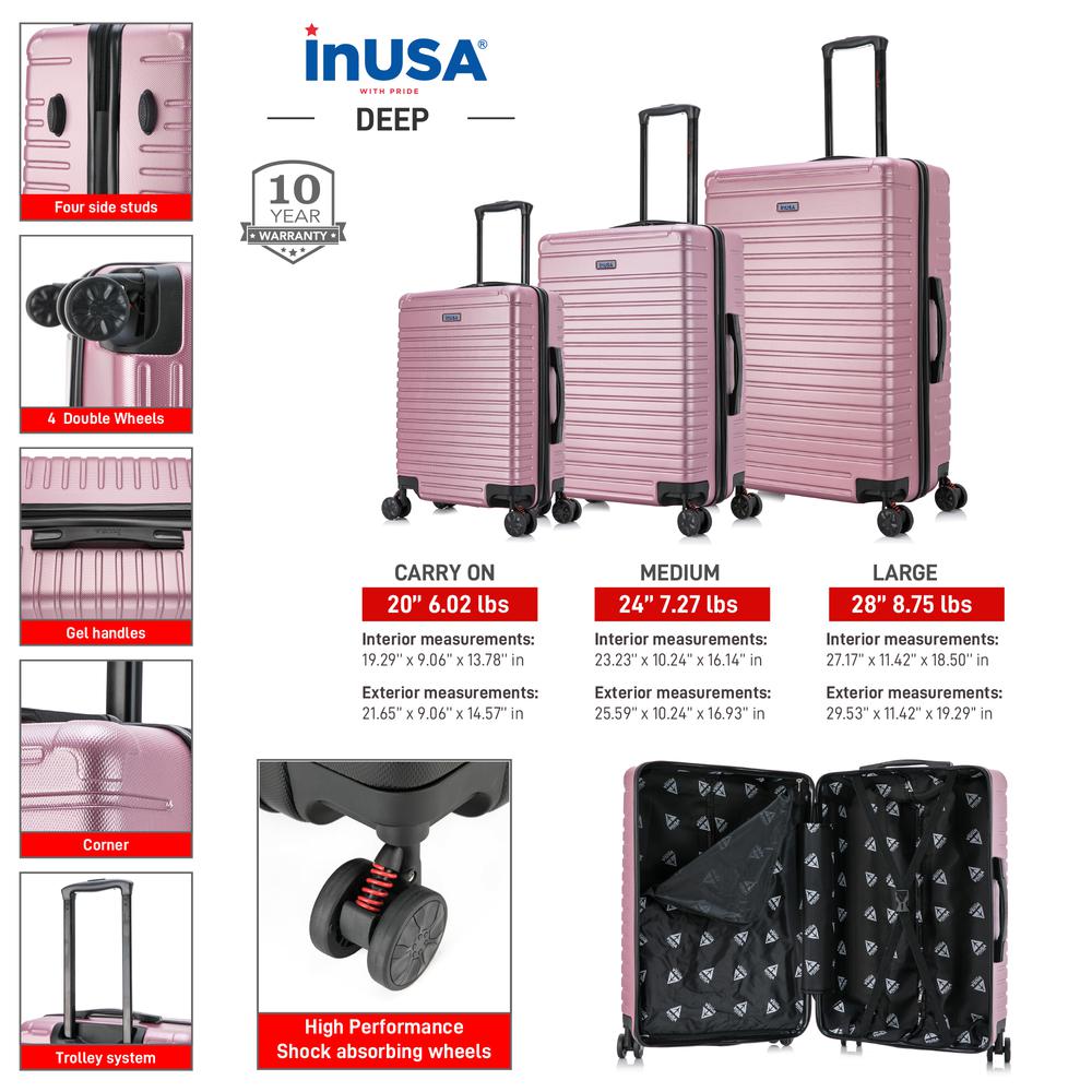 InUSA Deep lightweight hardside spinner 3 piece luggage set  20'',24'', 28'' Rose Gold. Picture 2
